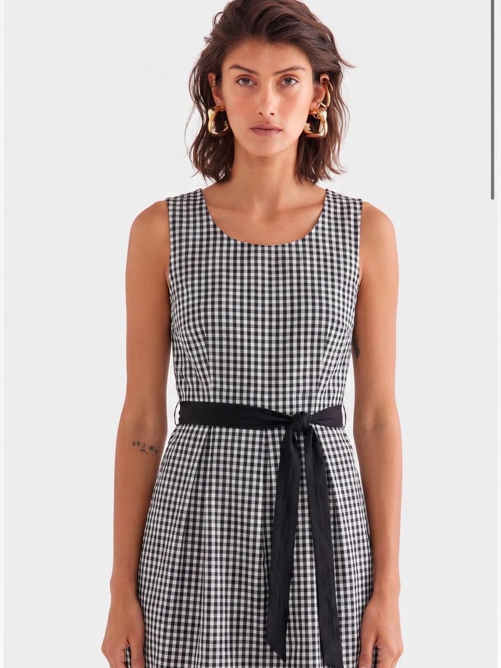 San Francisco Classic Gingham Belted Dress - Black & White - Medium
